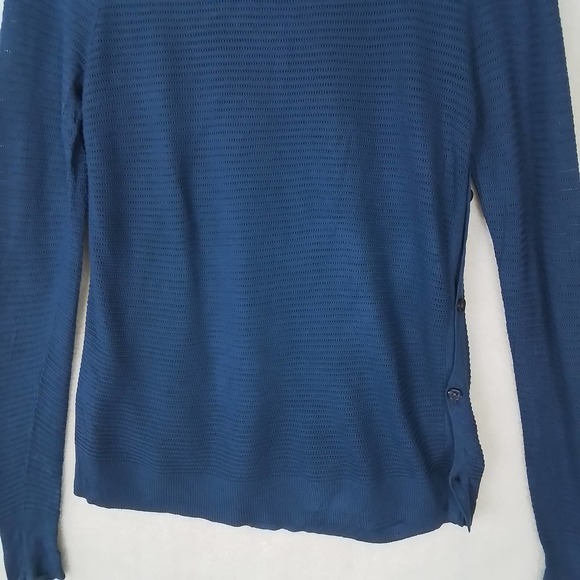 LOFT Open Knit Sweater Tunic Size Small Blue w/ Button Up Side Seams - Picture 7 of 11